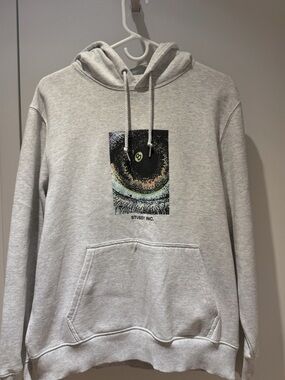 Stussy Gray Hoodie with Multicolor Eye Graphic